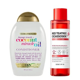 Ogx Conditioner Damage Remedy Plus Coconut Miracle Oil 130oz + Red Tea Tree Cicassoside Derma Solution Cream Bundle