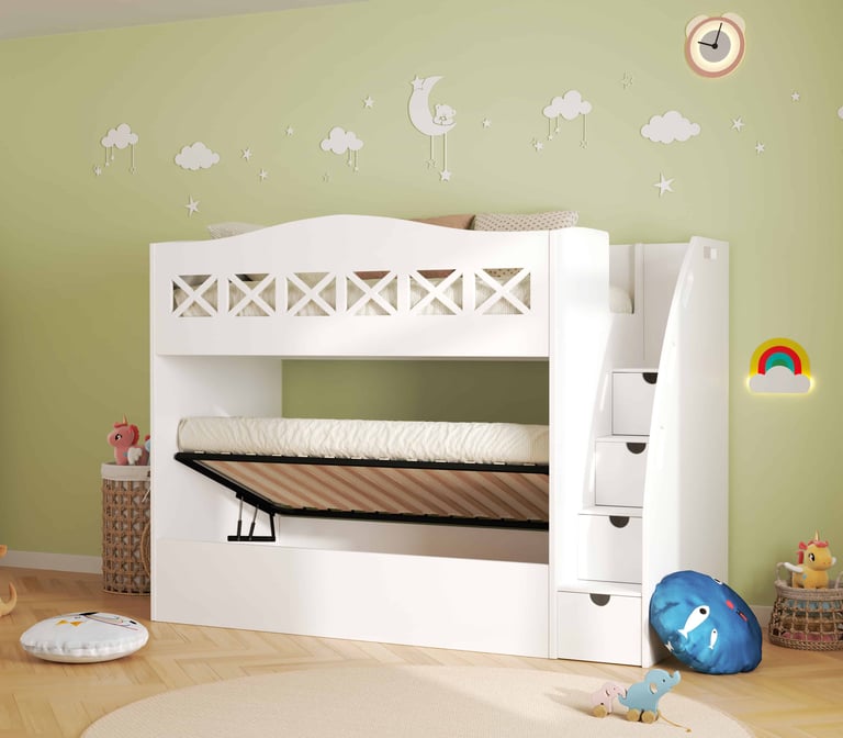 tall bunk bed with ottoman