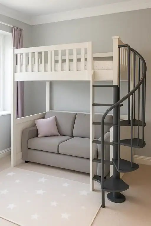 Loft Bed with Spiral Staircase Access