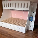 double and single bunk bed with stairs side view
