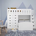 L shape bunk bed with 10 drawers and stairs front view