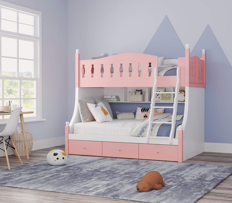 Single bunk bed with storage and ladder