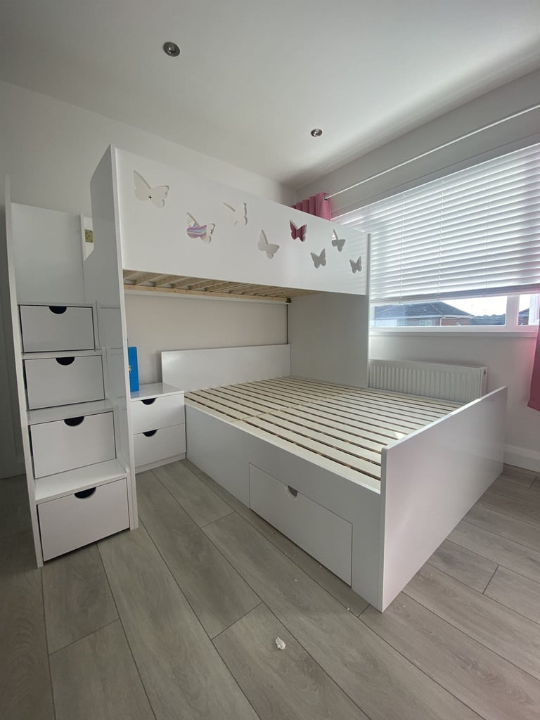 L Shaped Double single bunk bed for modern homes with X Cutouts