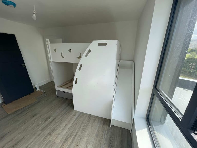Single bunk beds with storage and slide
