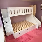 single over double bunk beds with slide and stairs
