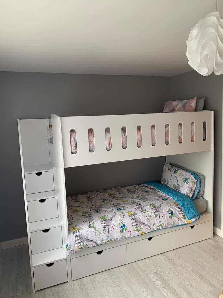Single bunk bed with mattress and storage
