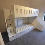 Single bunk bed with slide and stairs for kids