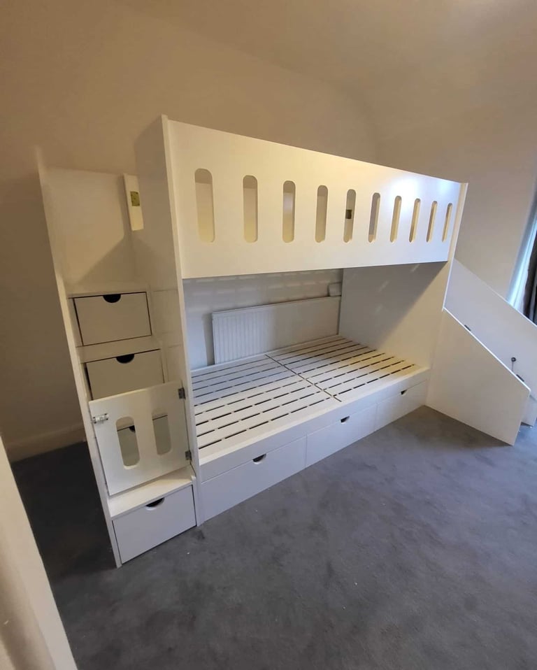 Single bunk bed with slide and stairs for kids