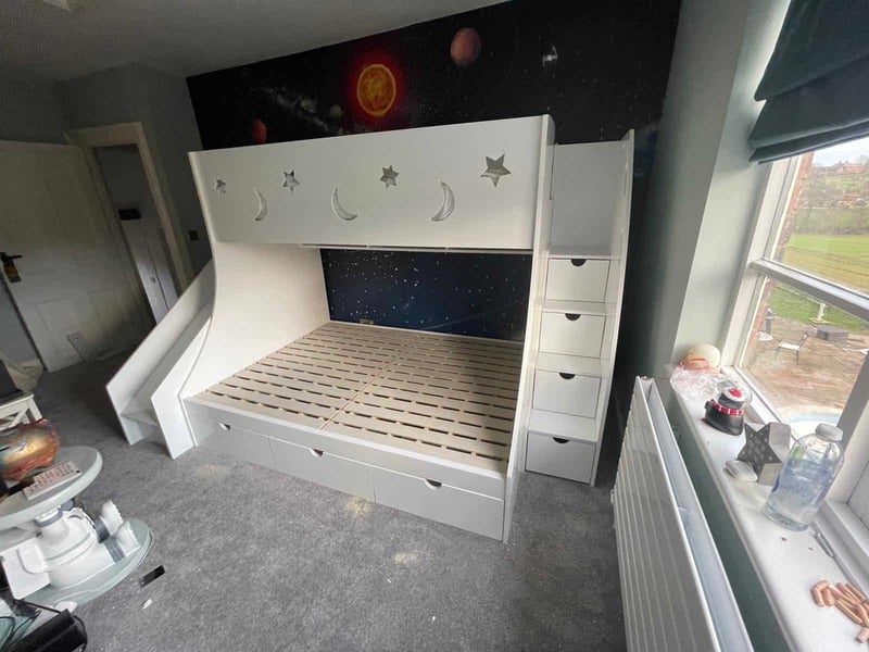 double and single bunk bed with stairs