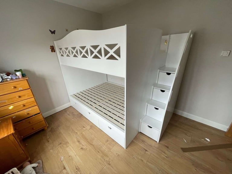 Girls Double Bunk Bed with Oval Cutouts