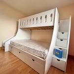 single and double bunk bed with slide side view