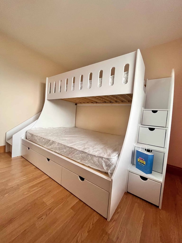 single and double bunk bed with slide side view