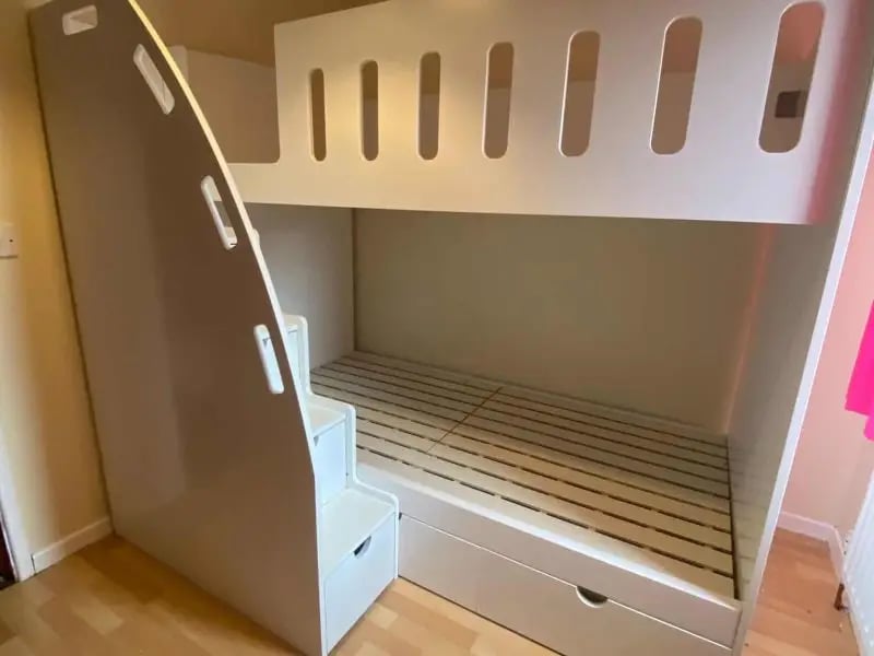 bunk bed with stairs on front