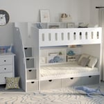 bunk bed with drawers on stairs