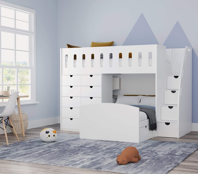 L shape bunk bed with 10 drawers and stairs icon