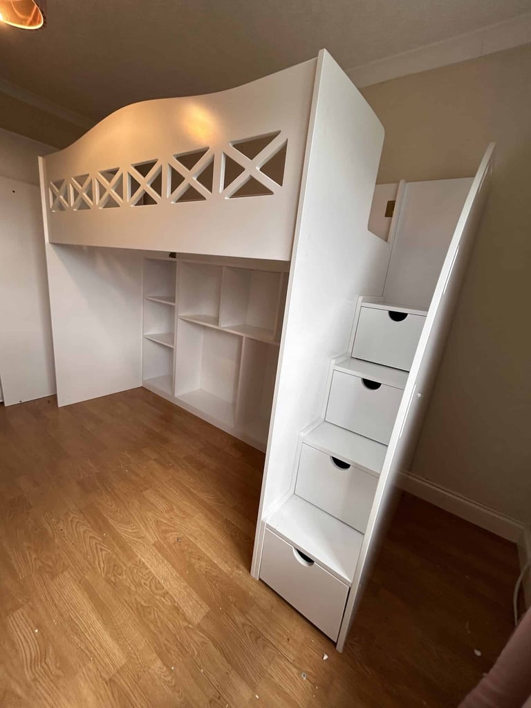 High Sleeper Bed with Shelves and Storage Stairs