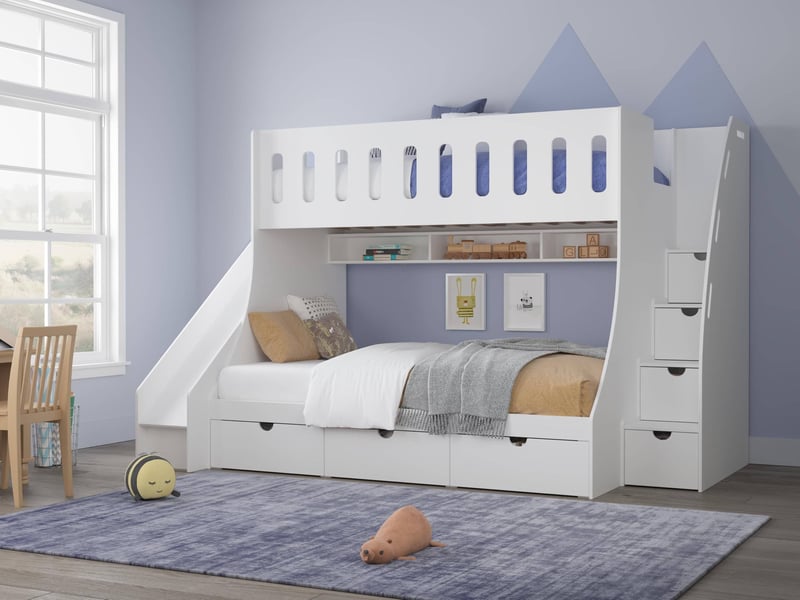 Single Over Double Bunk With Long Shelf And Slide