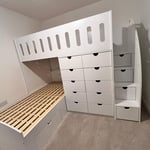 single bunk bed with 10 drawers and stairs