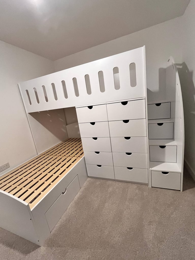 single bunk bed with 10 drawers and stairs