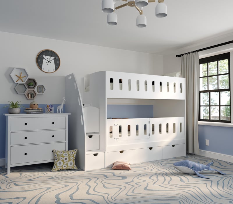 single bunk bed with stairs and gates