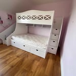 Single over double bunk bed with slide for kids