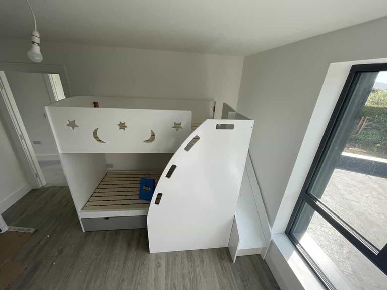 Small single bunk beds with slide