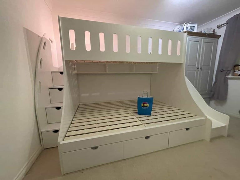 Single over double bunk bed for small rooms with Slide