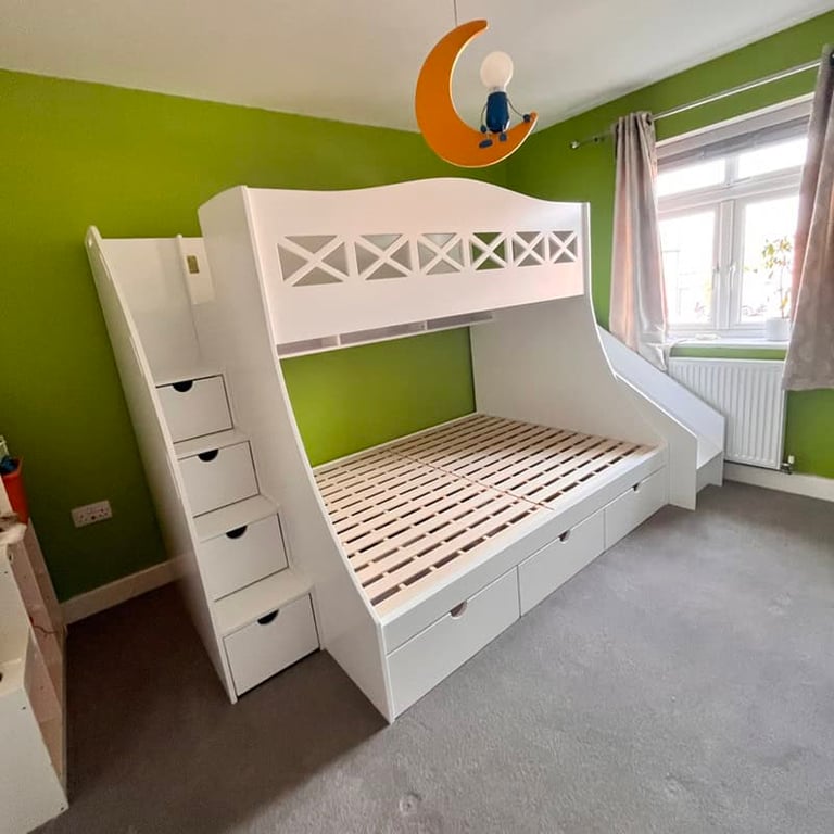 single over double x rail bunk beds with slide and stairs