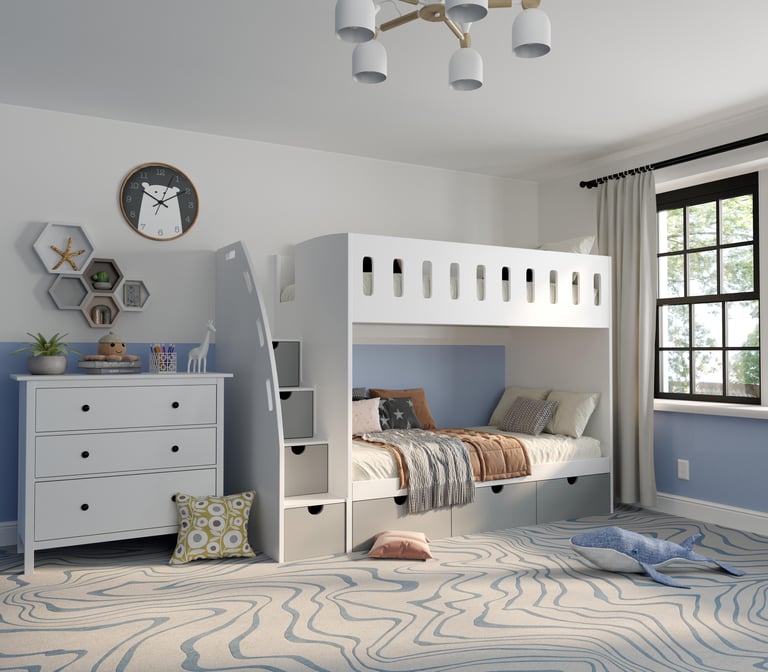 tall bunk bed with stairs close view