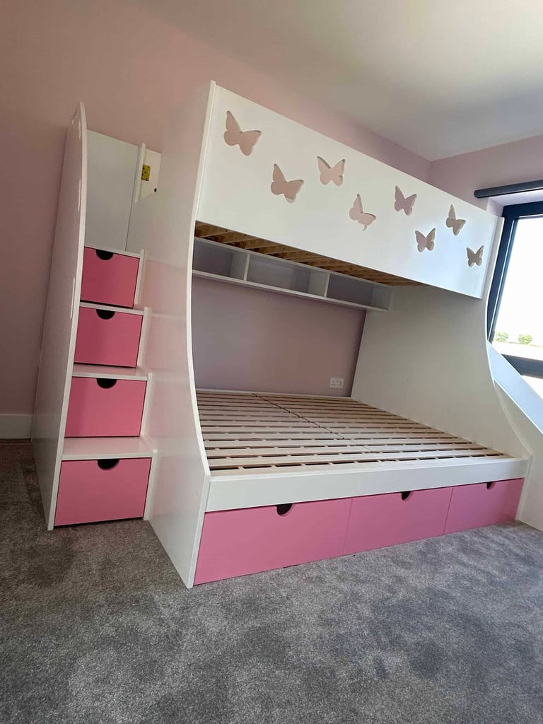 Double bed and single bed bunk with slide