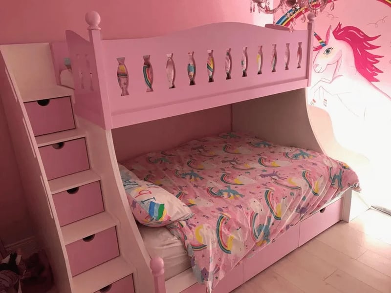 Pink Double And Single Bunk Bed