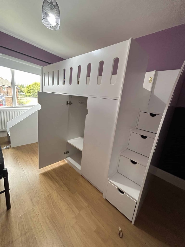High Sleeper Bed With Drawer and Oval Cutouts