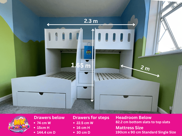 3 bed bunk bed with stairs
