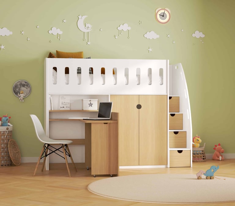 Space-saving Highsleeper with Desk