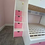 Double single bunk bed with slide and stairs
