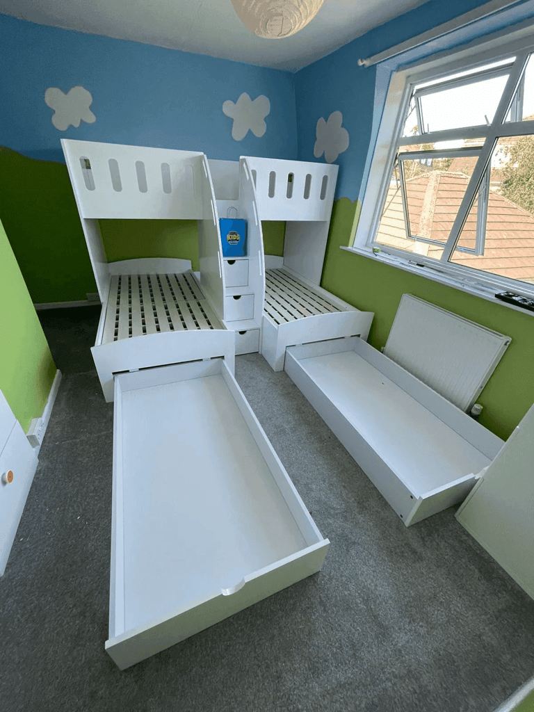 wooden triple bunk bed