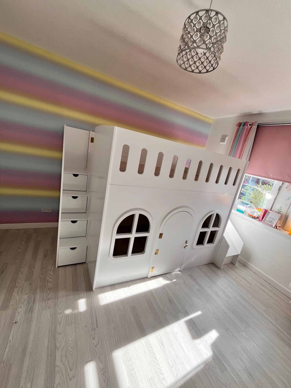 Double playhouse bed with slide