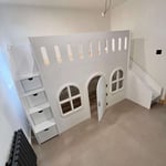 High sleeper with built-in playhouse and slide