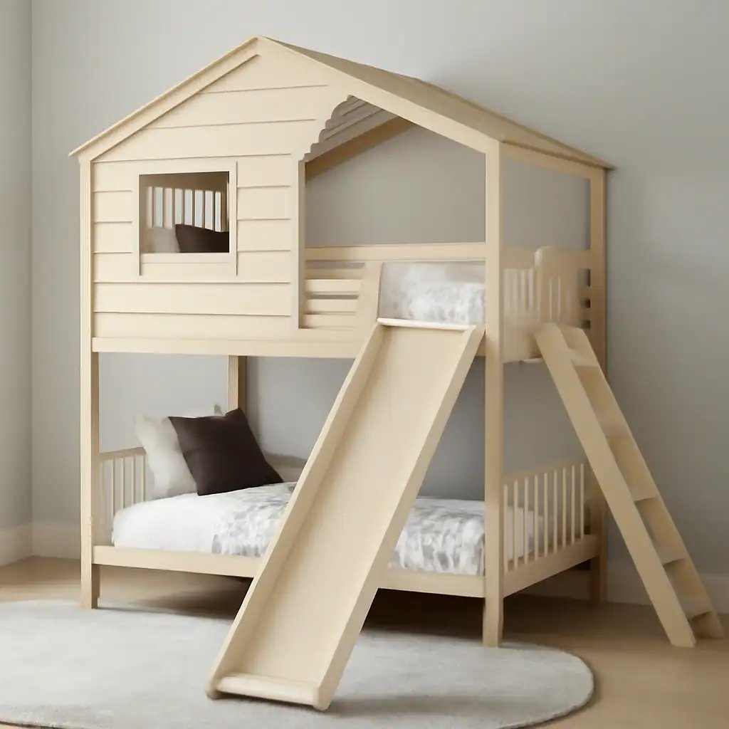 Cabin Bunk Bed with Slide and Ladder
