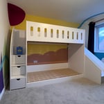 low bunk bed with stairs and slide