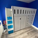 White Cabin Bed with Storage and Drawers