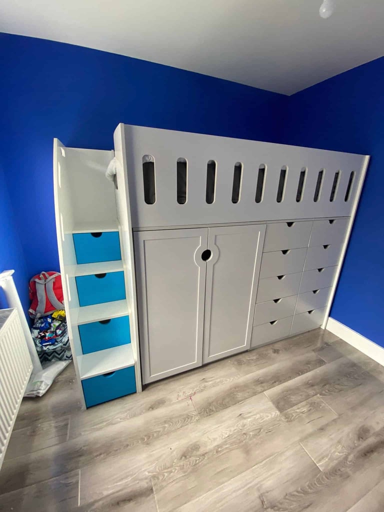 White Cabin Bed with Storage and Drawers