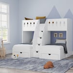 M shaped triple bunk beds with stairs