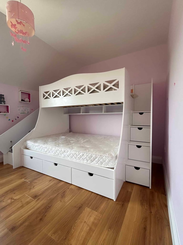 Double and single bunk bed with custom slide designs