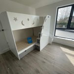 Small single bunk beds with stairs