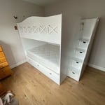 Single over double bunk bed with stairs and safety features
