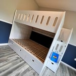 Double bunk bed with stairs and storage