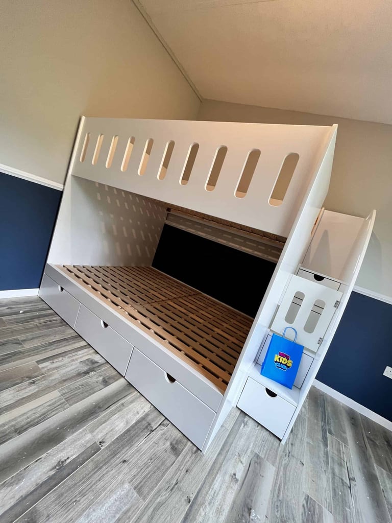 Double bunk bed with stairs and storage