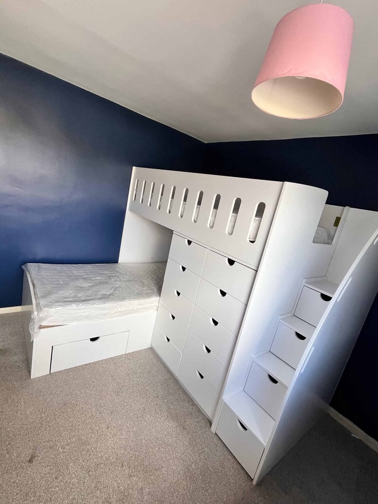 L shape bunk bed with drawers and stairs small icon