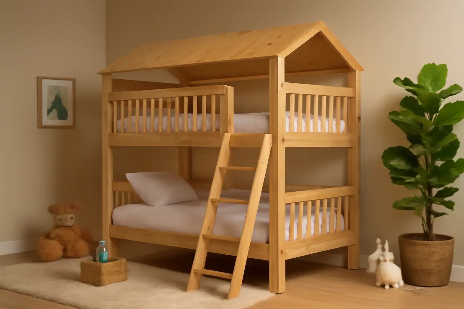 Cabin Bunk Bed with Safety Rails and Sturdy Ladder